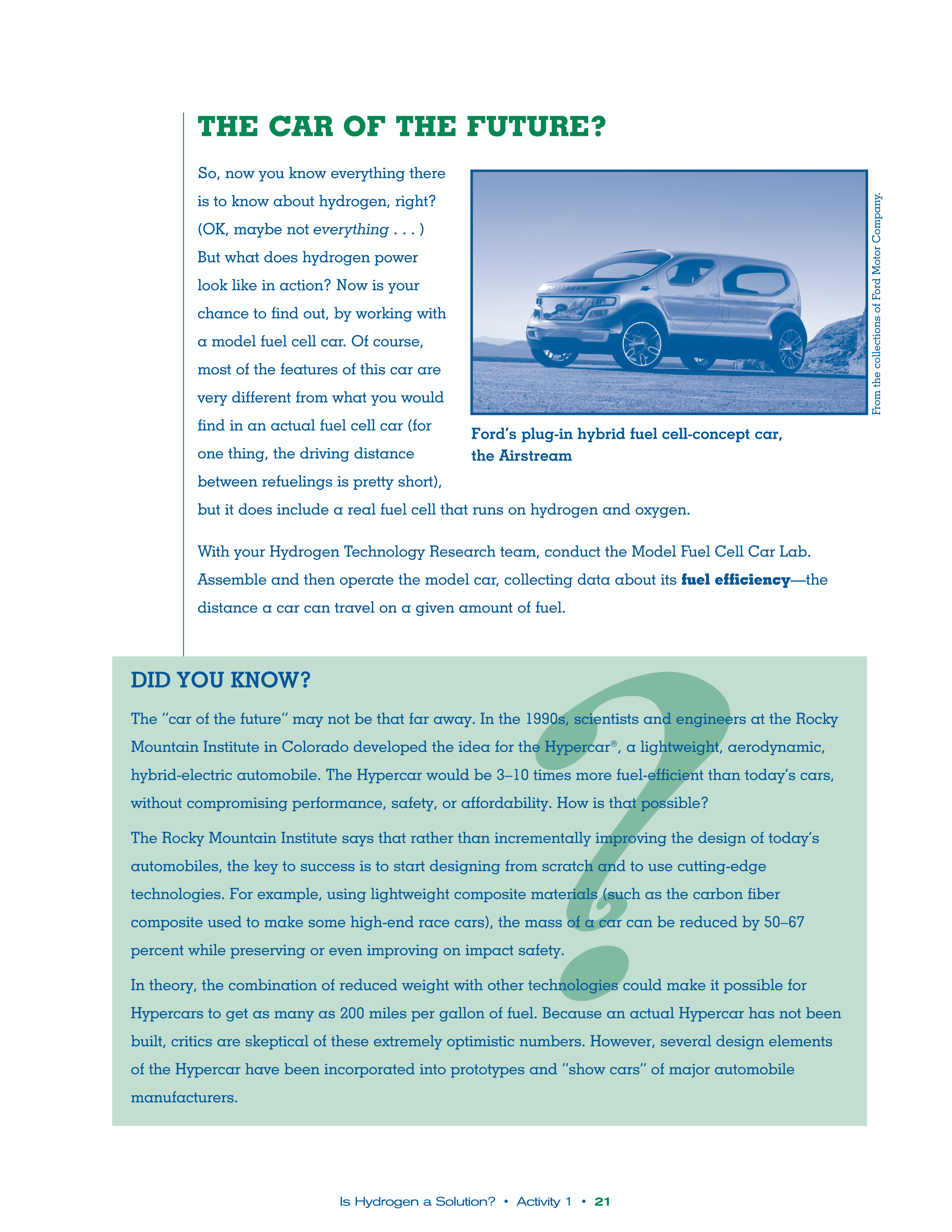 First page of information for Fuel Cell Car Lab