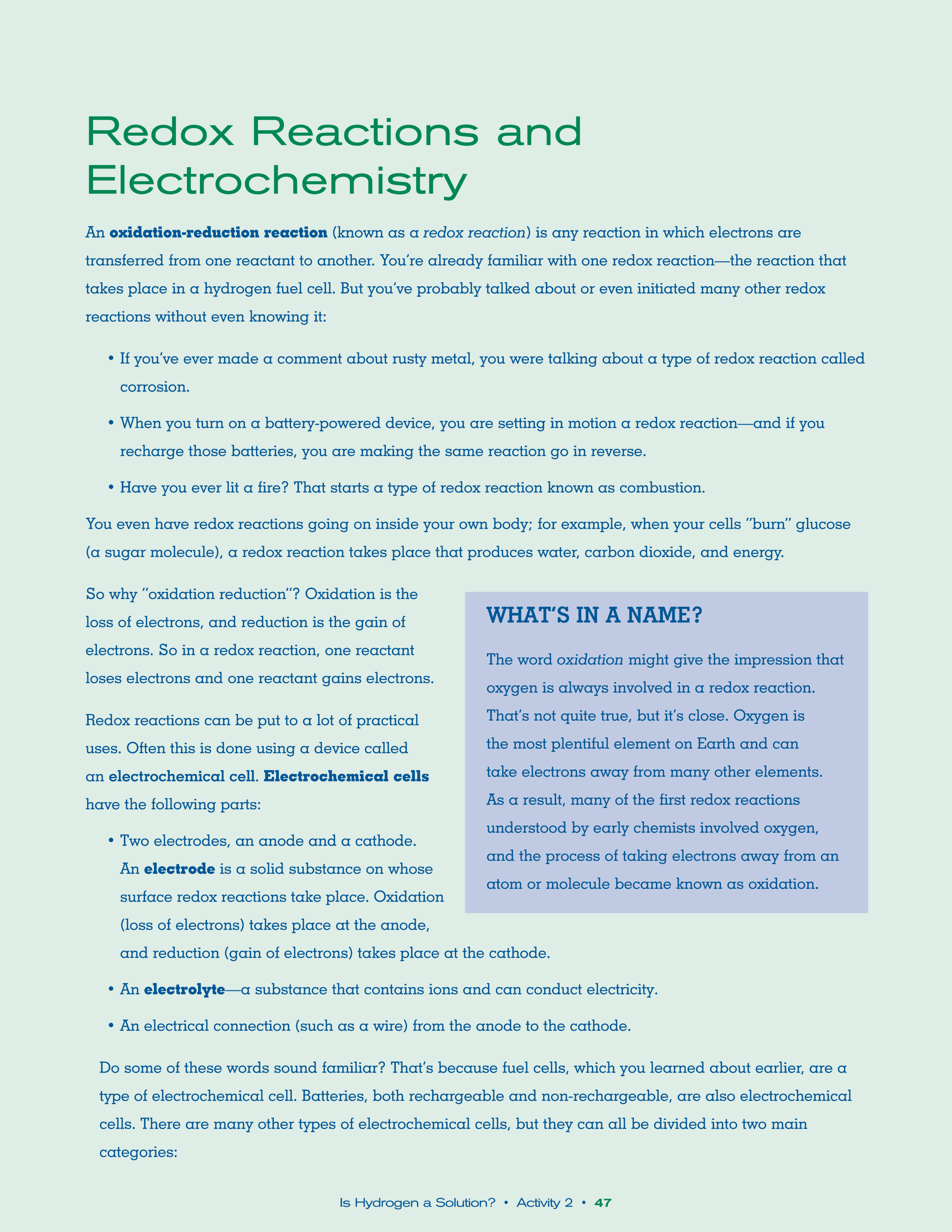 First page of information for Water Electrolysis Lab