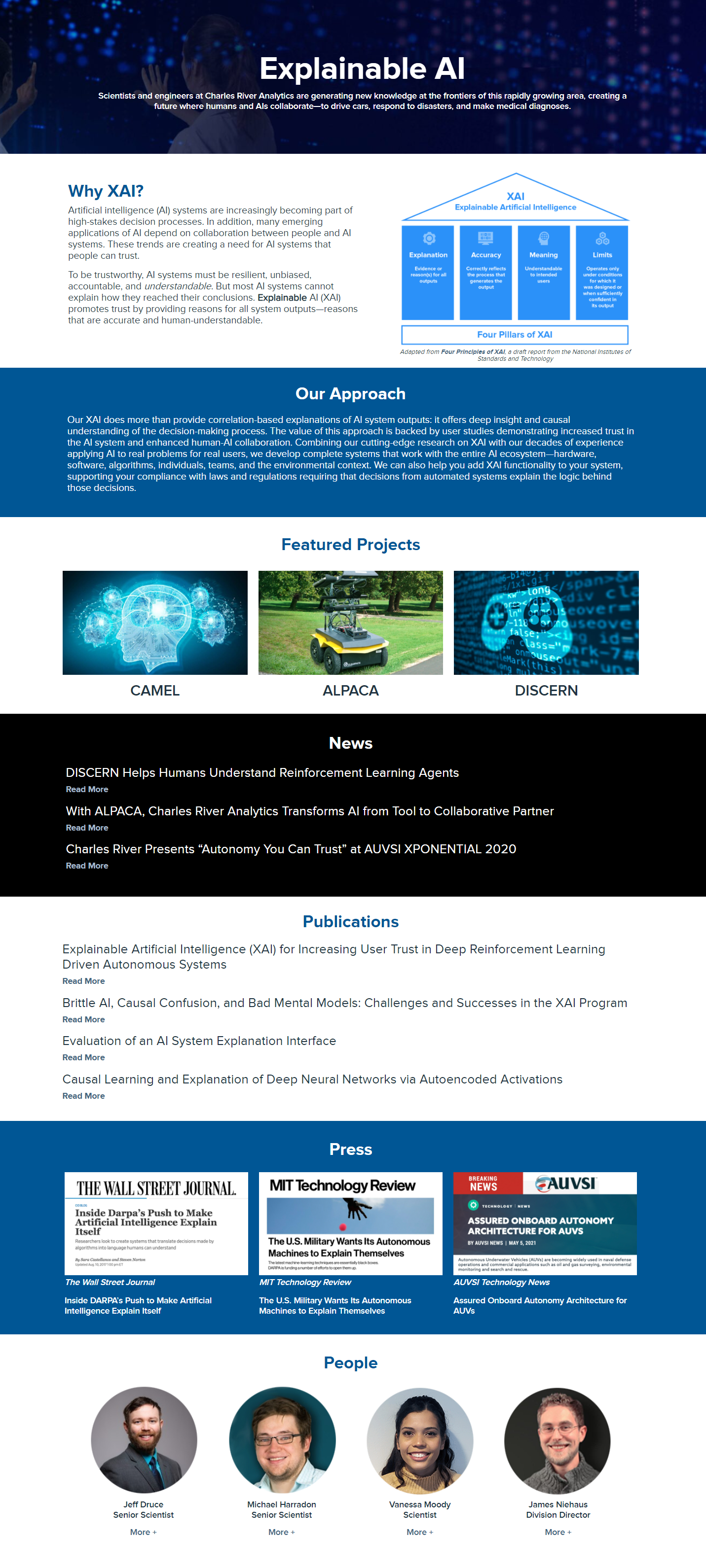 Screenshot of landing page for Explainable AI business line